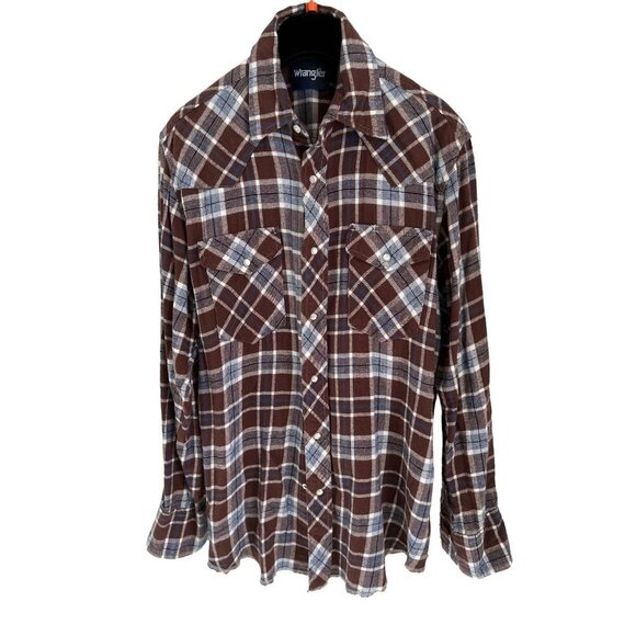 WRANGLER Cotton Fleece Shirt Snap Button-up Long Sleeve Front Pockets - Picture 2 of 9